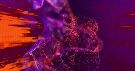 Wall Mural - image of purple glowing mesh over pattern vibrant abstract background