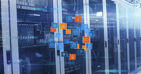 Poster - image of connections and digital data processing over computer servers