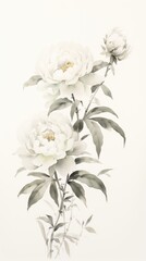  Ink painting minimal of peony drawing flower sketch