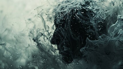 Aufkleber - Mysterious head silhouette amidst abstract smoke and droplets 3d rendering image, ai generated