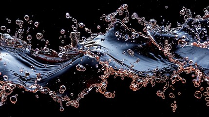 Aufkleber - Dynamic liquid splash with metallic reflections against black 3d rendering image, ai generated