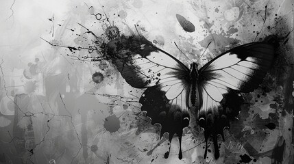 Aufkleber - monochrome butterfly in splattered art digital, ai generated