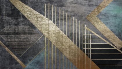 Aufkleber - modern geometric abstract with gold sun and linear patterns on textured gray background, ideal for contemporary decor and wall art

