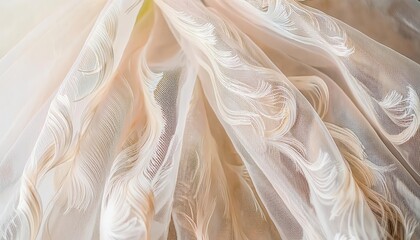 Aufkleber - delicate beige organza fabric with flowing ruffles and translucent texture, ideal for elegant background, fashion, and artistic design concepts