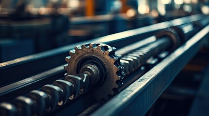 Poster - Close-up of roller conveyor belts in a well-lit industrial facility, symbolizing advanced manufacturing processes.