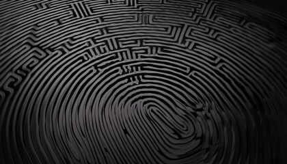 Poster - close-up of black textured fingerprint pattern with intricate lines and grooves, suitable for security, technology, or abstract art concepts