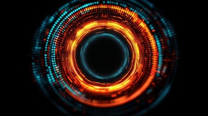 Aufkleber - A vibrant, circular design featuring glowing orange and blue lines, creating a futuristic, digital look against a dark background.