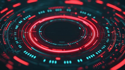 Poster - A vibrant, abstract digital design featuring concentric circles with red and teal elements, suggesting a futuristic or technological theme.