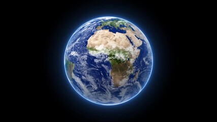 glowing planet earth horizontal in space 3d realistic planet rotating animated video