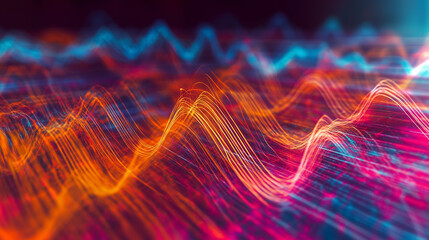 Wall Mural - Abstract neon pink and blue high speed light waves on a black background