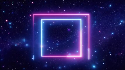 Wall Mural - surreal motion graphic of a glowing neon doorway suspended in deep space surrounded by a vast field of twinkling stars in a seamless video loop