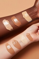 Poster - Photo of liquid face foundation swatch in 3 shades of skin tone colors medication cosmetics person