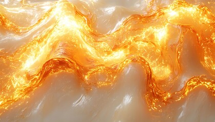 Poster - Abstract representation of flowing liquid with golden lights, creating a mesmerizing visual effect that resembles molten glass or a glowing river of energy.