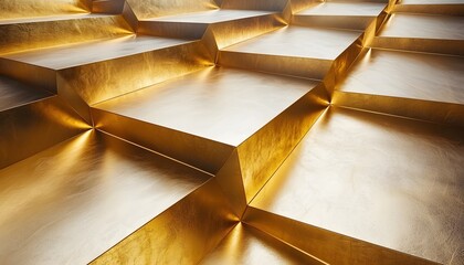 Poster - Golden geometric surface with reflective textures and sharp edges, showcasing an abstract design with a luxurious and elegant appearance, perfect for backgrounds or artistic compositions.