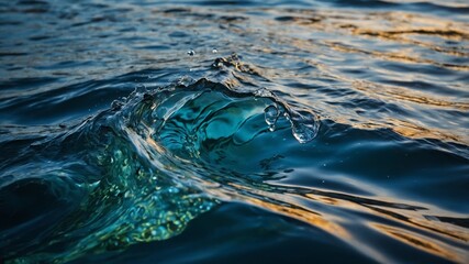 Poster - waves gently lapping at the surface of a tranquil body of water during sunrise creating a serene and