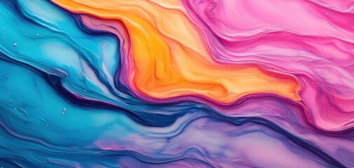 Poster - Vibrant abstract wave pattern showcasing flowing colors of pink, blue, and orange.