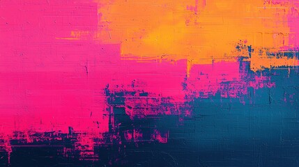 Poster - Vibrant abstract painting with bold pink and orange colors and textured layers.