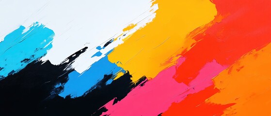 Poster - Vibrant abstract painting with bold strokes in various colors on a white background.