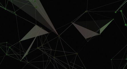 Wall Mural - Abstract dark network background with green points connected by lines forming triangles