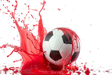 Dynamic Movement of Soccer Ball in Red Paint Isolated on Transparent Background