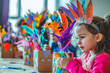 © SilverOwl - Children creating vibrant Mardi Gras crafts with feathers, glitter, and colorful materials, perfect for DIY tutorials, festive family activities, or celebration promotions