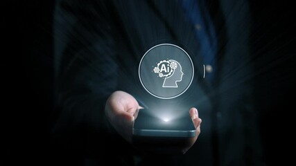 Poster - human interact with ai artificial intelligence brain processor in concept of ai artificial intellige