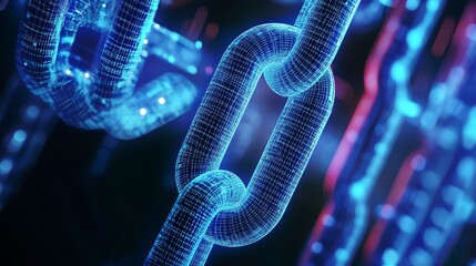 Digital representation of blockchain transactions with glowing lines, highly detailed, futuristic and advanced, dynamic and vibrant, technological and powerful atmosphere