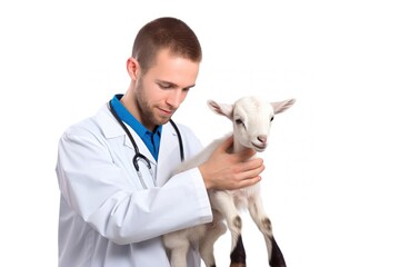 Canvas Print - Veterinarian hands checking goat livestock animal mammal