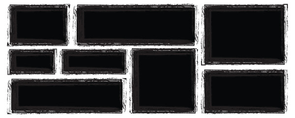Fototapete - Box brush frame shape set. Text box frame rough grunge square paint shape element. Hand drawn crayon grunge brush rectangle text border. Vector illustration