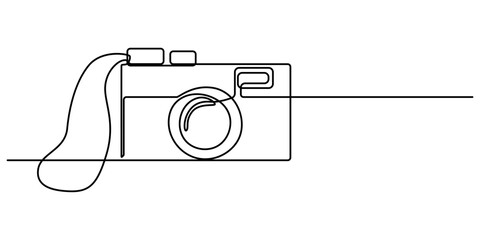 Poster - Instant Camera Continuous Line Drawing with Editable Stroke and Copy Space, Digital camera continuous one line drawing. Isolated on white background vector illustration, One single line drawing of old