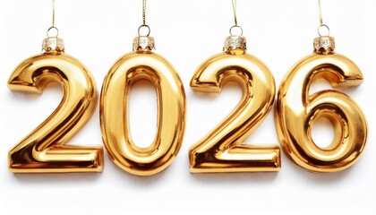 Poster - golden metallic 2026 numbers isolated on a white background, bold shiny typography design for new year celebrations and graphic decorations


