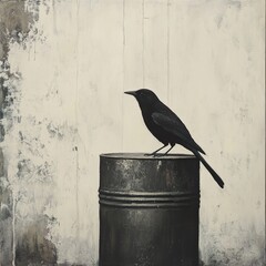 Wall Mural - Solitary Blackbird on Rusty Can