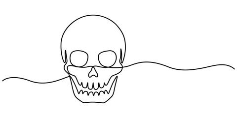 Poster - Human scull. One line continuous Halloween skull isolated on white background. Line art outline vector illustration, Human scull. One line continuous Halloween skull isolated on white background. Line