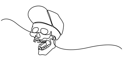 Poster - Human scull. One line continuous Halloween skull isolated on white background. Line art outline vector illustration, Human scull. One line continuous Halloween skull isolated on white background. Line