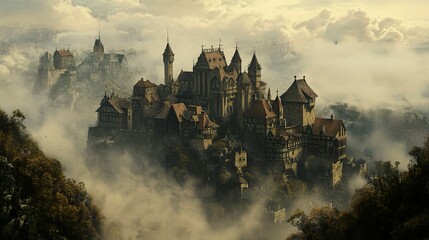 Canvas Print - Misty Mountaintop Castle: A Fairytale Landscape