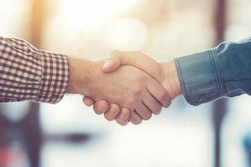 Poster - Two people shaking hands. The handshake is a symbol of agreement and trust. Concept of professionalism and respect