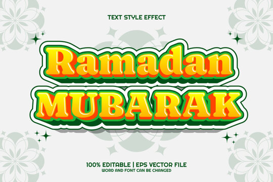 Editable text effect Bold Ramadan Mubarak 3D cartoon style