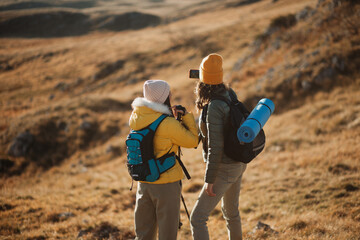 Two woman enjoying in hiking outdoor