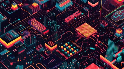 Poster - Explore a vibrant and abstract representation of a circuit board, blending technology and art in a visually striking design perfect for digital themes.