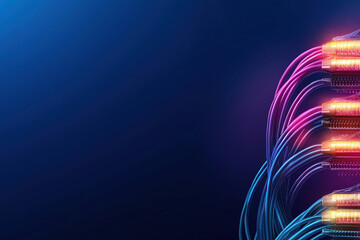 Poster - Colorful network cables connected with light effects on a dark background