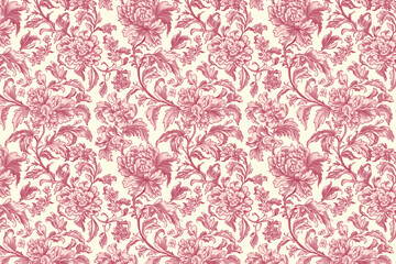 Poster - Floral Toile Tapestry Pattern. Vintage botanical wallpaper pattern. Background image. Created with Generative AI technology