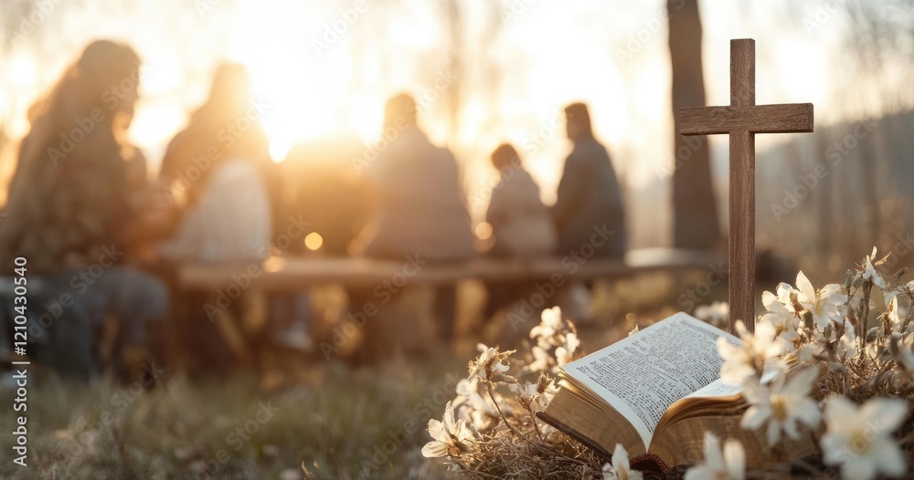Religious faith portrayal: prayer concept, worship of god, sacred bible ...