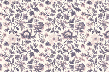 Poster - Floral Toile Tapestry Pattern. Vintage botanical wallpaper pattern. Background image. Created with Generative AI technology