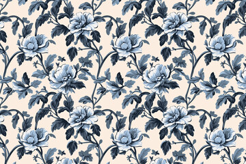Poster - Floral Toile Tapestry Pattern. Vintage botanical wallpaper pattern. Background image. Created with Generative AI technology