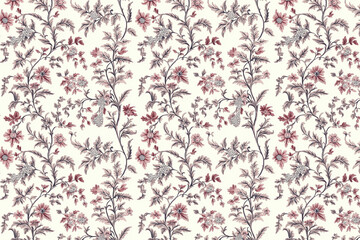 Poster - Floral Toile Tapestry Pattern. Vintage botanical wallpaper pattern. Background image. Created with Generative AI technology
