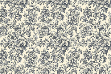 Poster - Floral Toile Tapestry Pattern. Vintage botanical wallpaper pattern. Background image. Created with Generative AI technology
