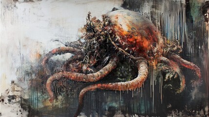 Wall Mural - Decaying Octopus: A Surreal Underwater Horror