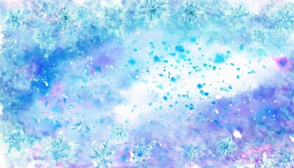 Aufkleber - ethereal watercolor winter background with abstract blue and purple hues, snowflakes, and delicate texture for seasonal designs