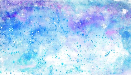 Poster - ethereal watercolor winter background with abstract blue and purple hues, snowflakes, and delicate texture for seasonal designs