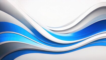 Poster - flowing abstract blue and white wave design with smooth curves, modern minimalist art for background, branding, or decor